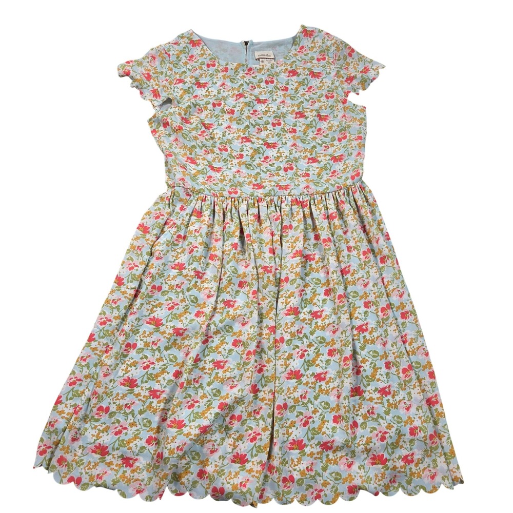 Matilda Jane Dress Womens 6 White Pink Floral Scalloped Hem Fit & Flare
